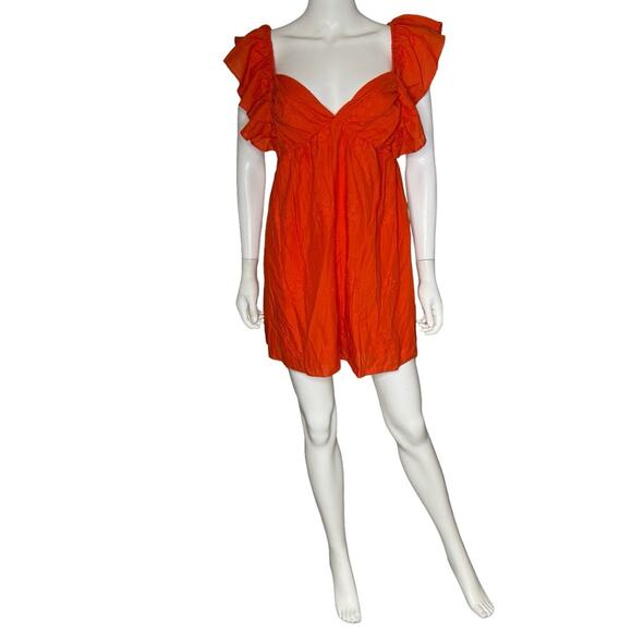 B DARLIN Juniors' Ruffled Floral Print Cotton A-line Dress In Burnt Orange Sz 5 - Picture 2 of 6